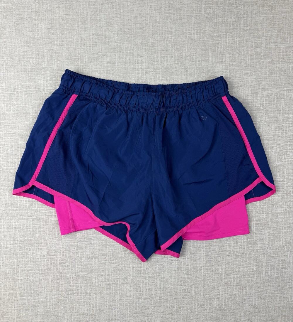 LEG3ND Women’s Large 2-in-1 Running Shorts Navy Pink Lined Athletic Workout